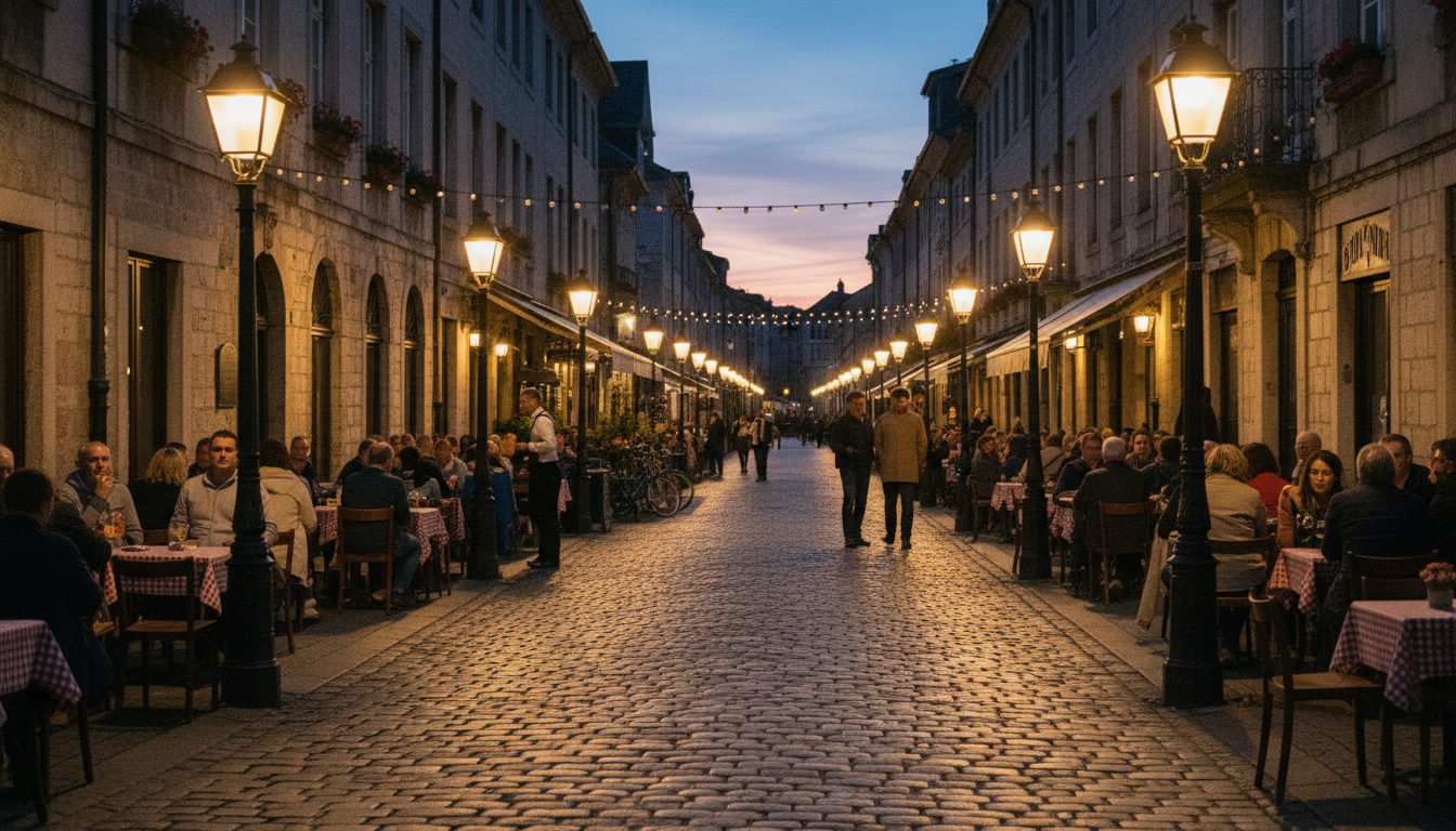 Cobblestone street in Europe showcasing historic architecture and culture