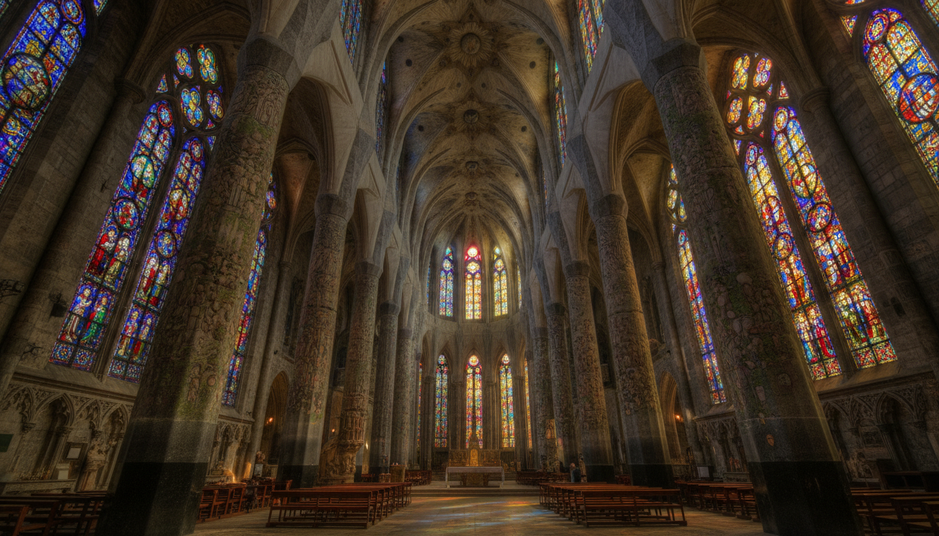 Sunlight pouring through the stained glass windows of Sagrada Familia, one of the best attractions in Spain