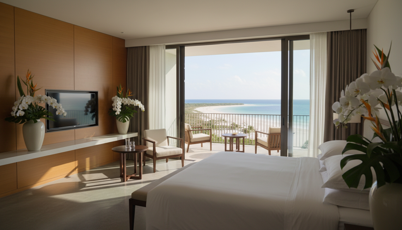 Interior of a premium ocean view suite at Melia Hotels Hawaii with a private balcony