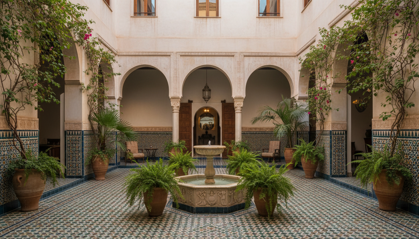 Luxurious boutique hotel courtyard interior in Malaga center