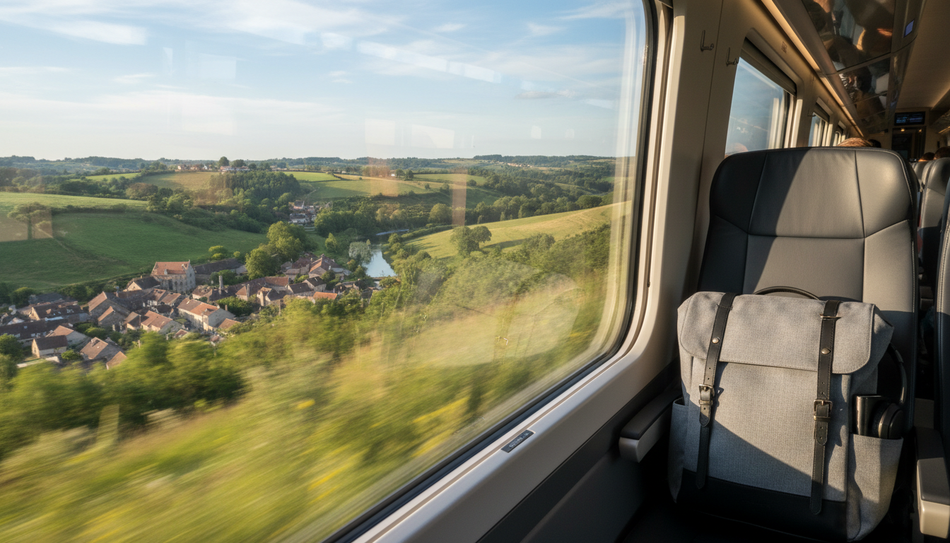 traveler navigating multi-city trip planning on a scenic european train ride
