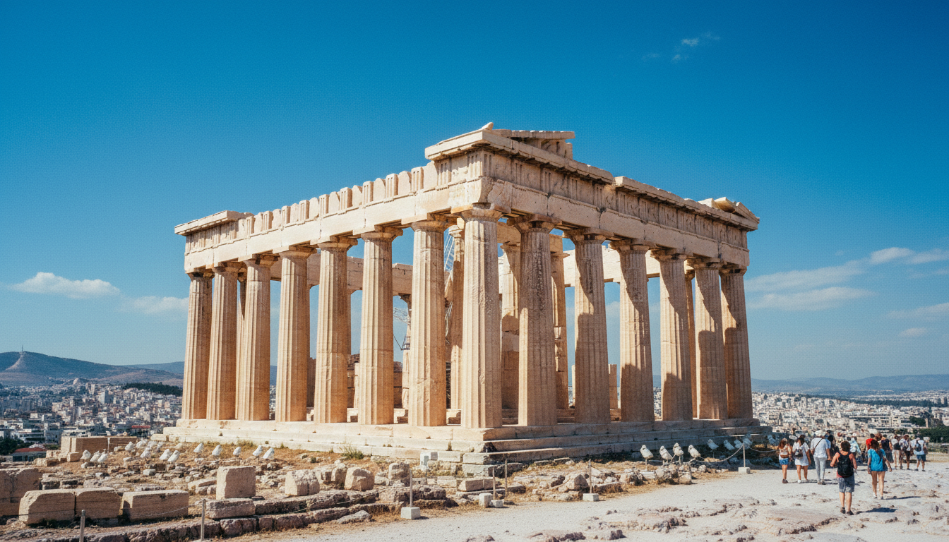The Parthenon in Athens, a prime example of the ancient ruins of Europe.