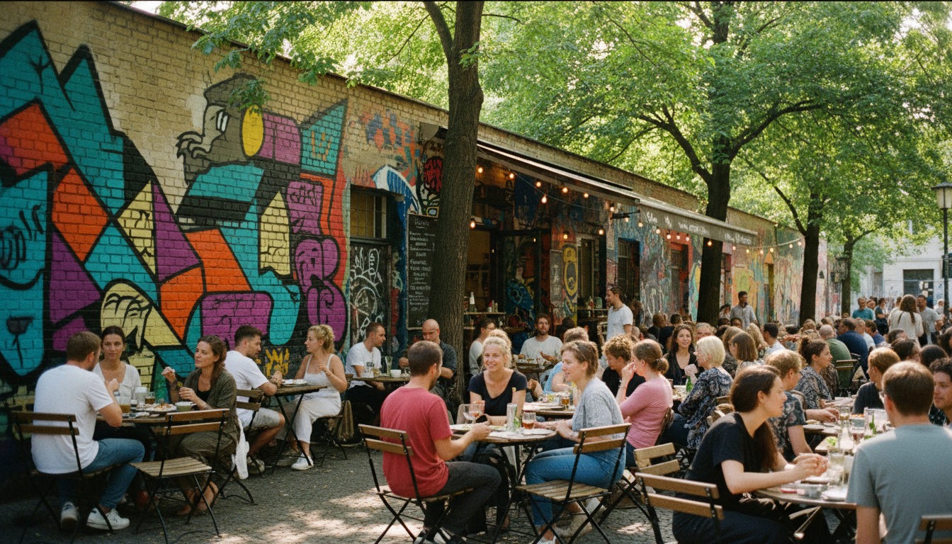 A vibrant street cafe in Kreuzberg, one of the best areas to visit in Berlin