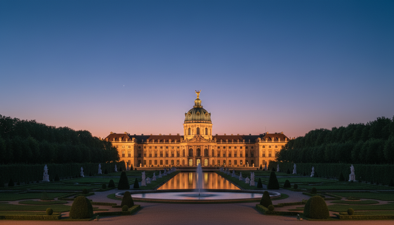 The illuminated Charlottenburg Palace highlighting the best areas to visit in Berlin