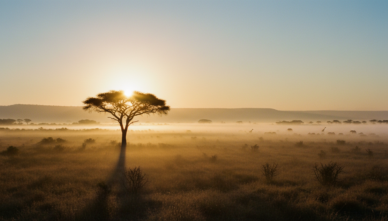 Golden sunrise over the vast Maasai Mara savannah during a Kenya safari adventure.