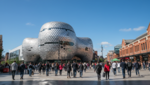 The futuristic architecture of the Selfridges building in Birmingham city centre