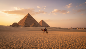 The Great Pyramids of Giza at sunset highlighting an ultimate Egypt bucket list experience.