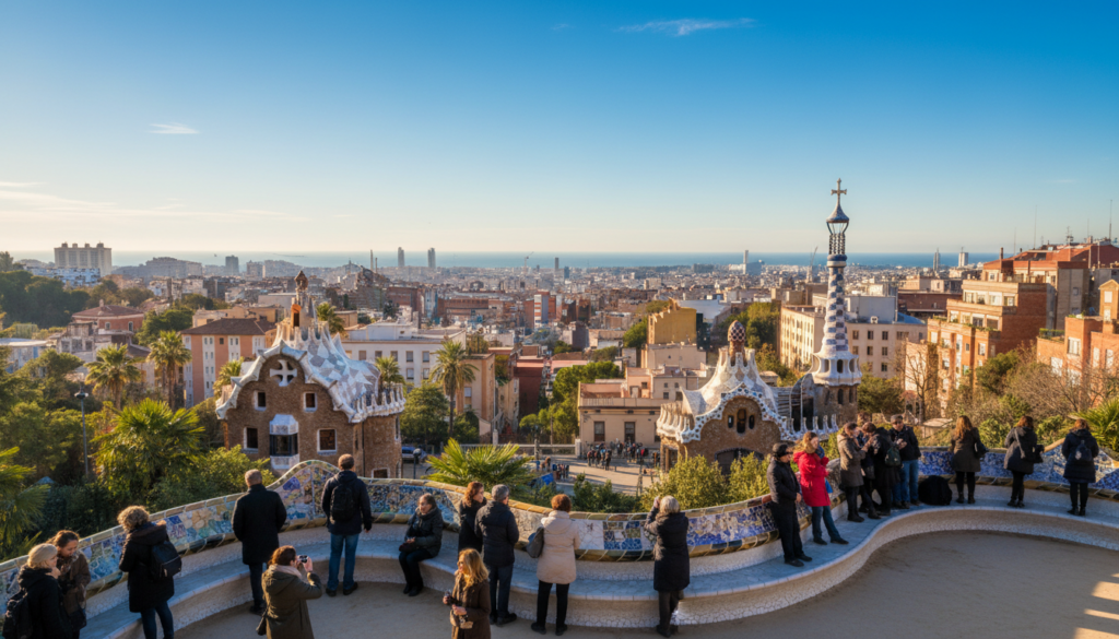 Panoramic view of Barcelona in winter from Park Guell
