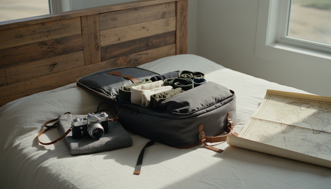 A comprehensive view of a perfectly packed minimalist travel backpack showcasing the ultimate packing light guide.