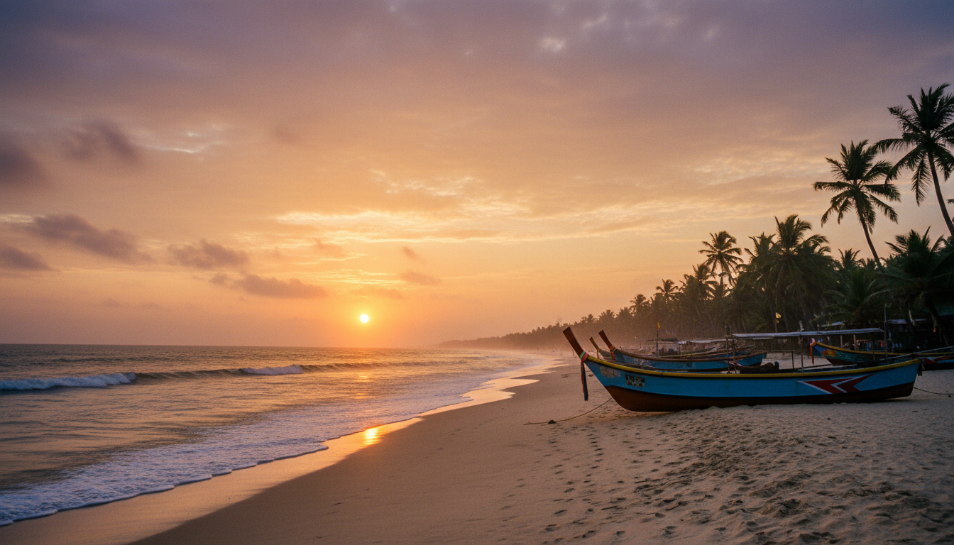 Beautiful golden hour sunset on a tranquil beach during a weekend getaway in Goa