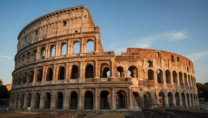 View of the Roman Colosseum showcasing the majestic ancient ruins of Europe.