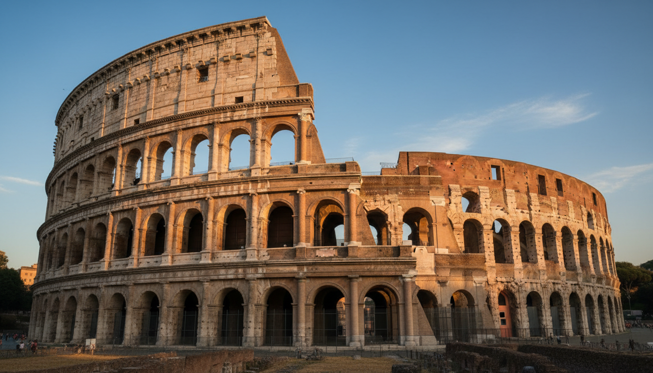 View of the Roman Colosseum showcasing the majestic ancient ruins of Europe.