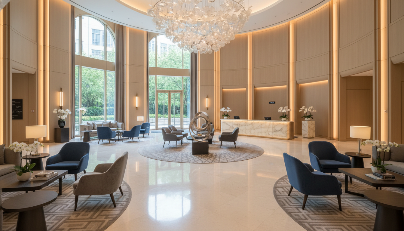 Why Weekday Hotel Rates Save Me Thousands on Travel 1 Empty luxury hotel lobby showing the benefit of weekday hotel rates