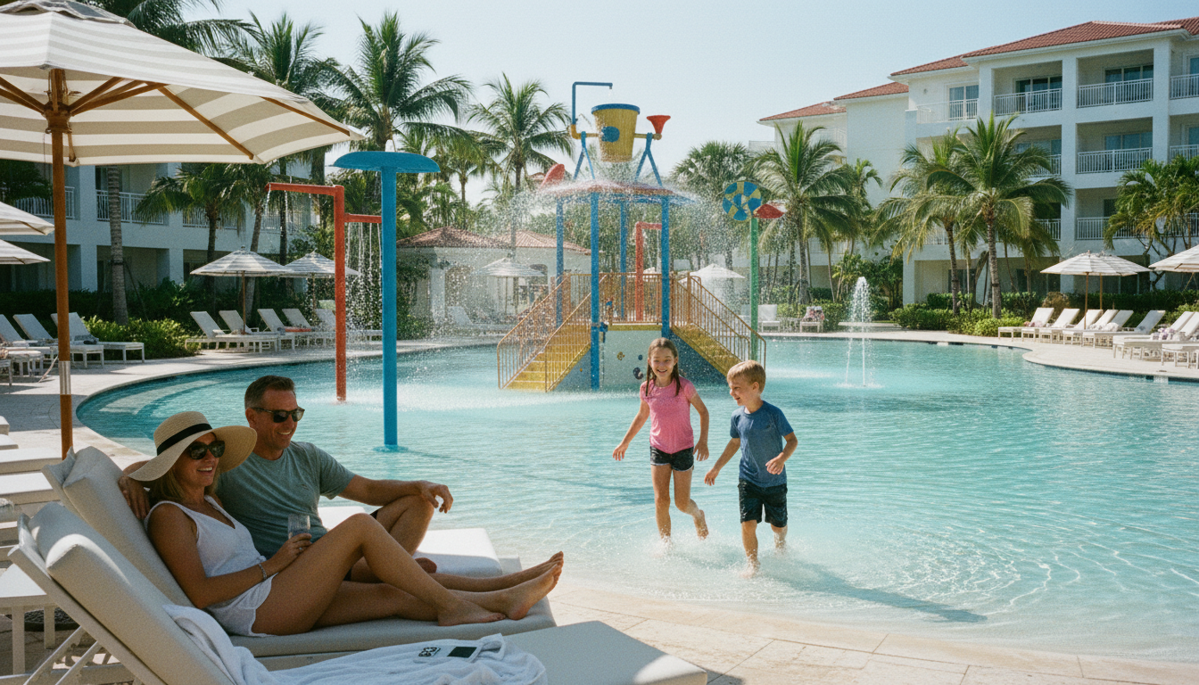 All Inclusive Family Vacations: My Honest Experience 1 Parents relaxing by a luxurious resort pool while children play in the water safely