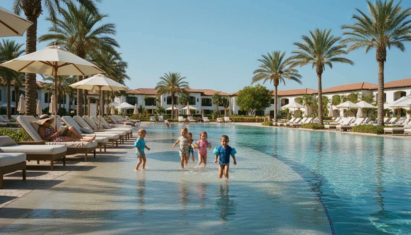 Safe zero-entry pool for kids at a luxury family resort