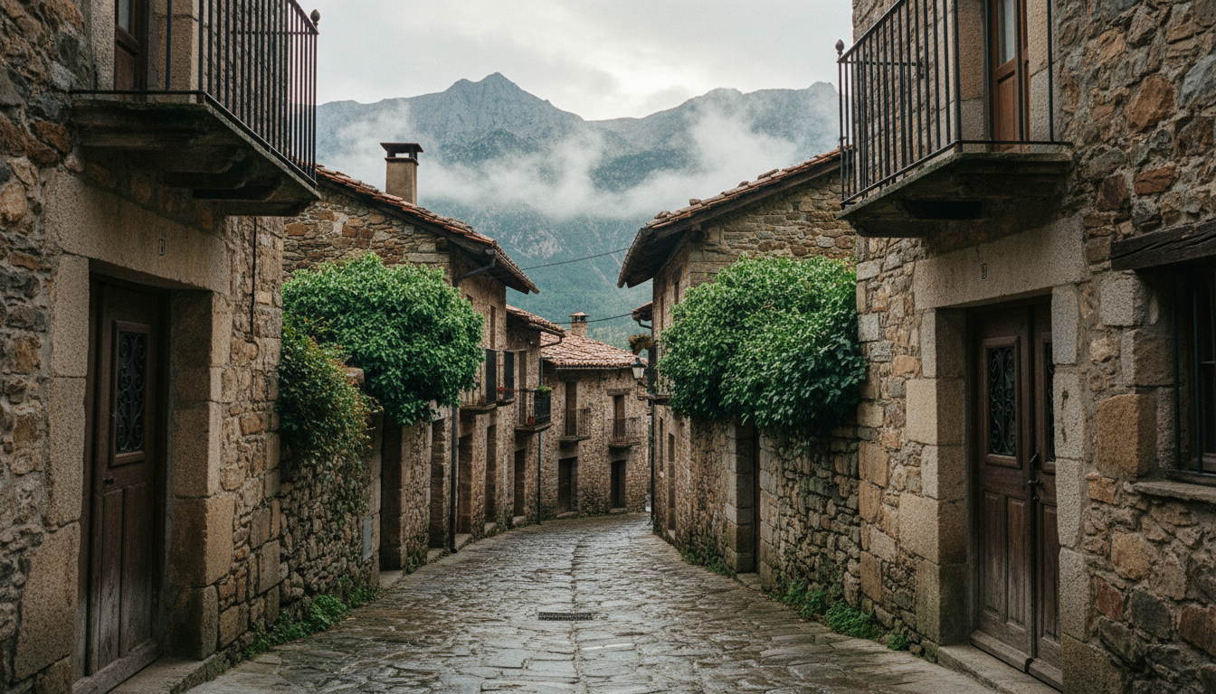 Empty cobblestone streets in an ancient mountain village showcasing hidden gems in Spain