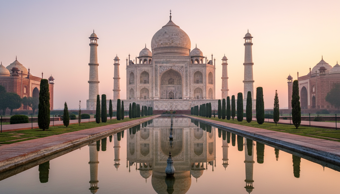 7 Day India Itinerary: My Golden Triangle Travel Experience 1 The magnificent Taj Mahal glowing at sunrise during my 7 day India itinerary