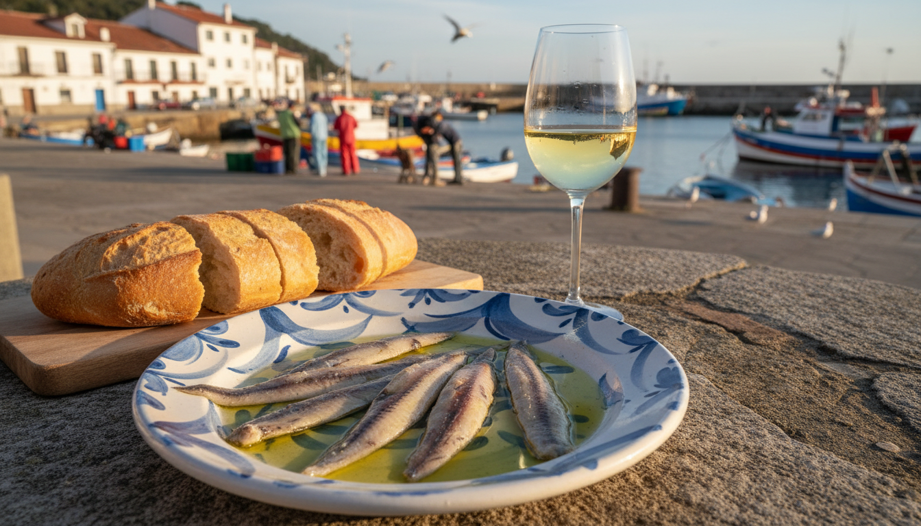 Premium hand-filleted Santoña anchovies in olive oil served on a sunlit terrace