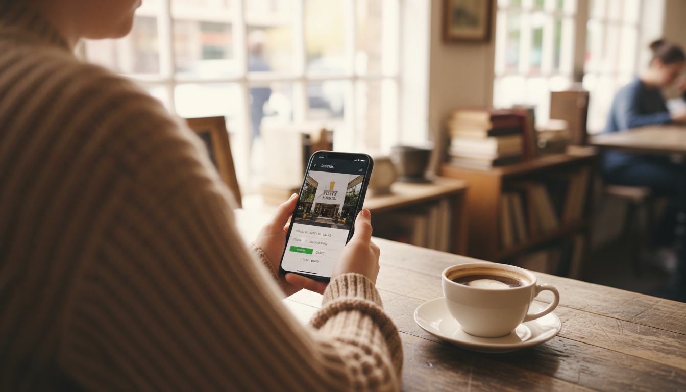 Comparing online hotel booking prices on a smartphone before calling the hotel directly