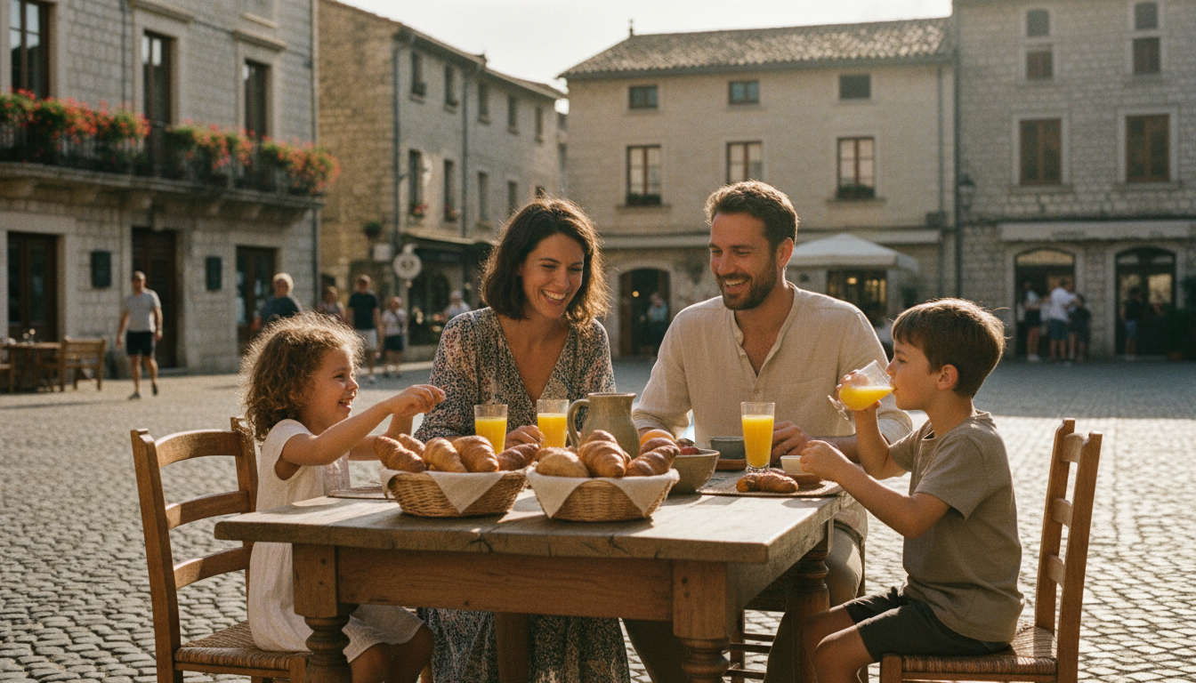 How Family Holiday Packages Changed the Way We Travel 2 Family enjoying a lovely outdoor breakfast in a European plaza included in their holiday package
