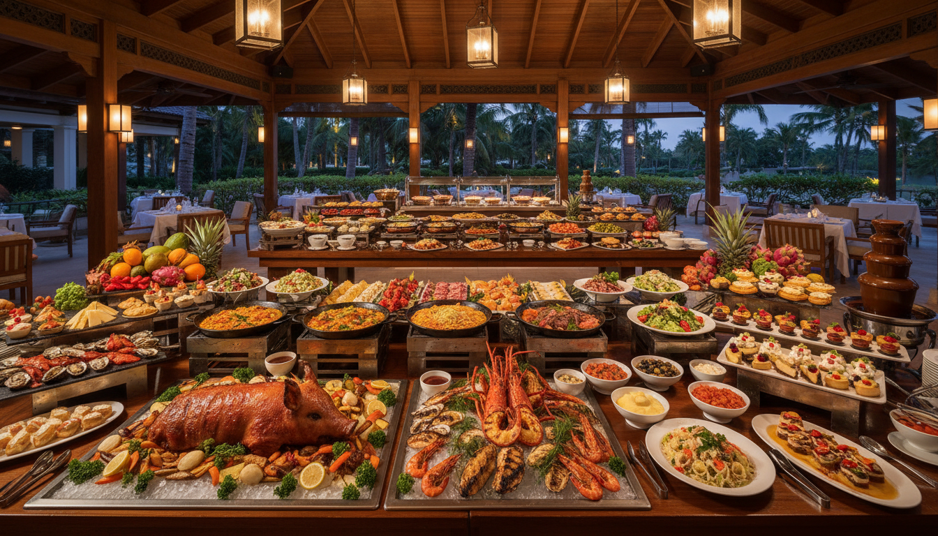 All Inclusive Family Vacations: My Honest Experience 2 An expansive and diverse gourmet dinner buffet at a luxury all inclusive family resort