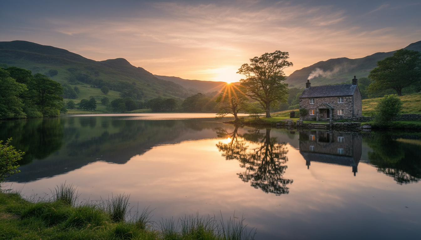 My UK Travel Bucket List: A Personal Journey Across Britain 2 A peaceful sunset over a glassy lake in the English Lake District