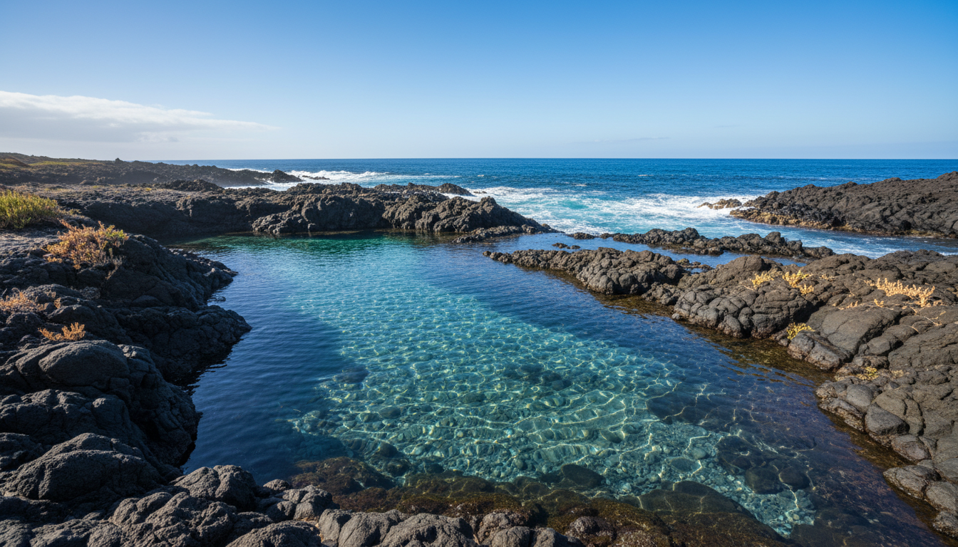 Natural rock pools and unique volcanic formations found along the isolated hidden beaches in Tenerife