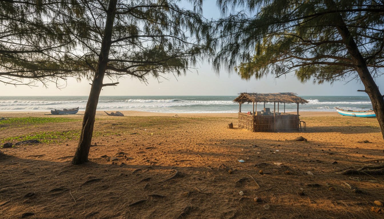 A quiet view from beneath a tree looking out at wild hidden beaches in India.