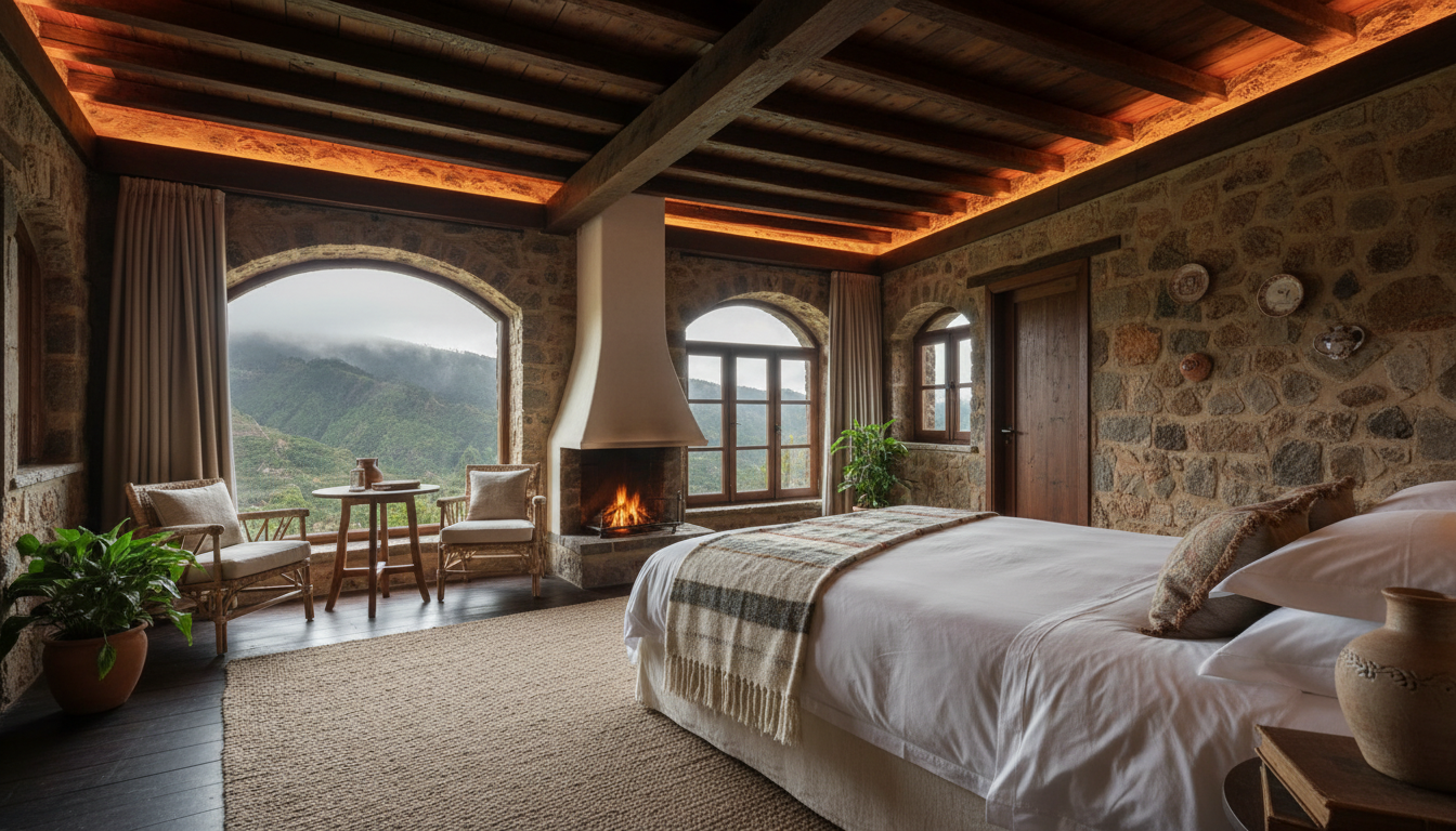 interior of a rustic boutique hotel room in northern Tenerife