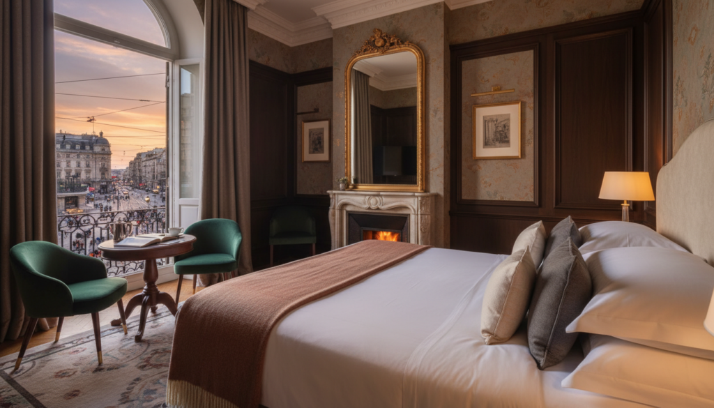 A beautifully decorated hotel room representing the comfort found through the best hotel room deals.