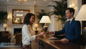 types of hotel discounts traveler at reception desk