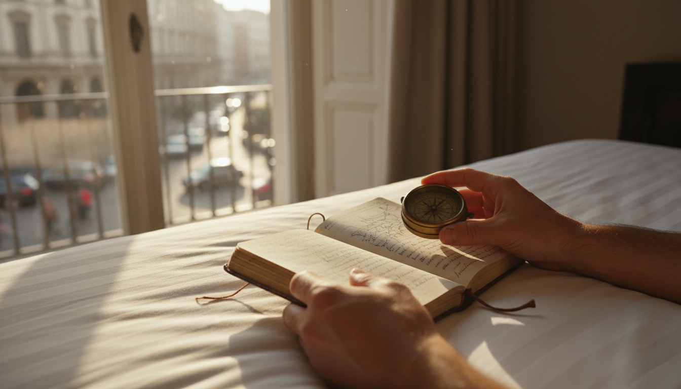 Ultimate Guide to the Best Travel Destinations 88 Traveler relaxing on a crisp white hotel bed mapping out a journey