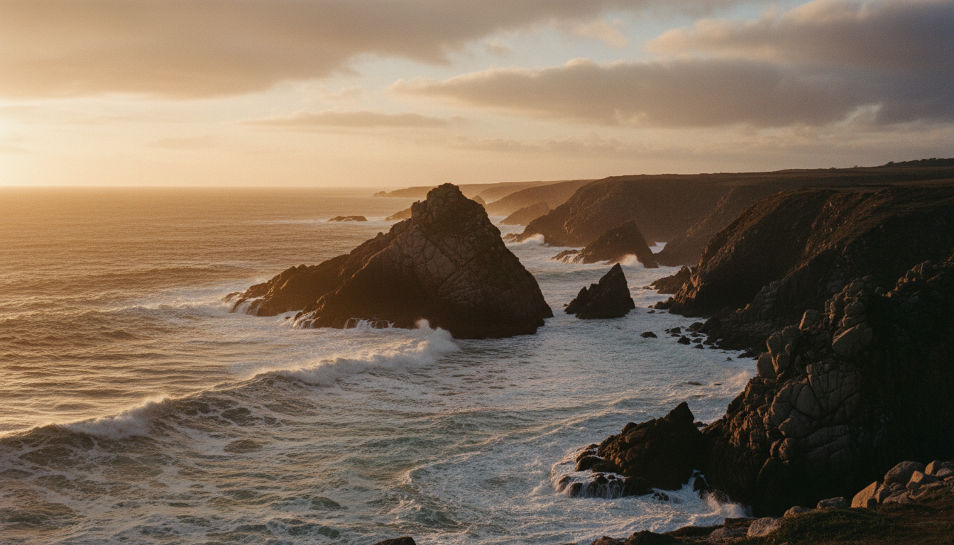 Breathtaking sunset over a remote, rocky Spanish coastline revealing true hidden gems in Spain