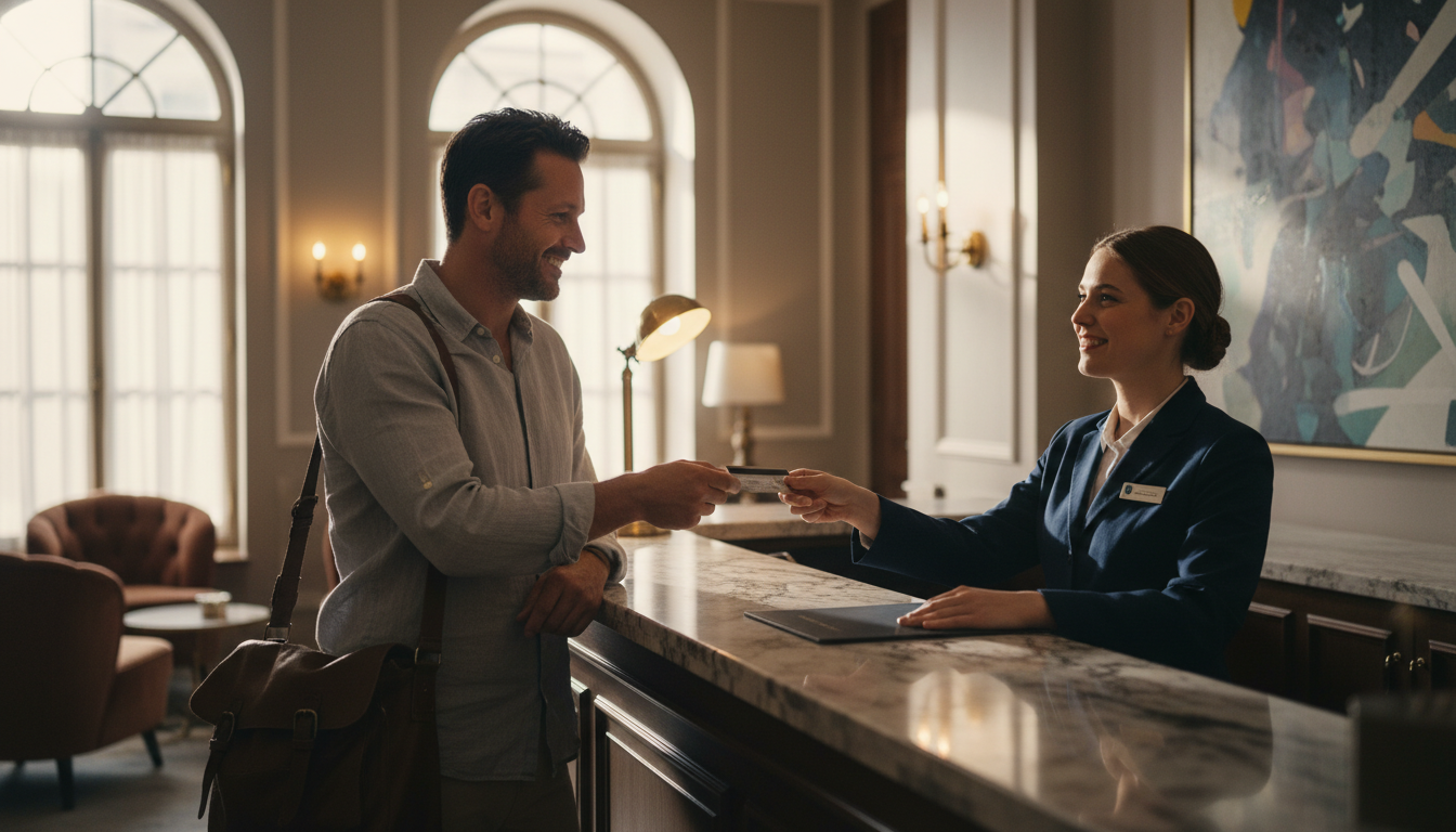 Traveler checking in and deciding to book directly with a hotel