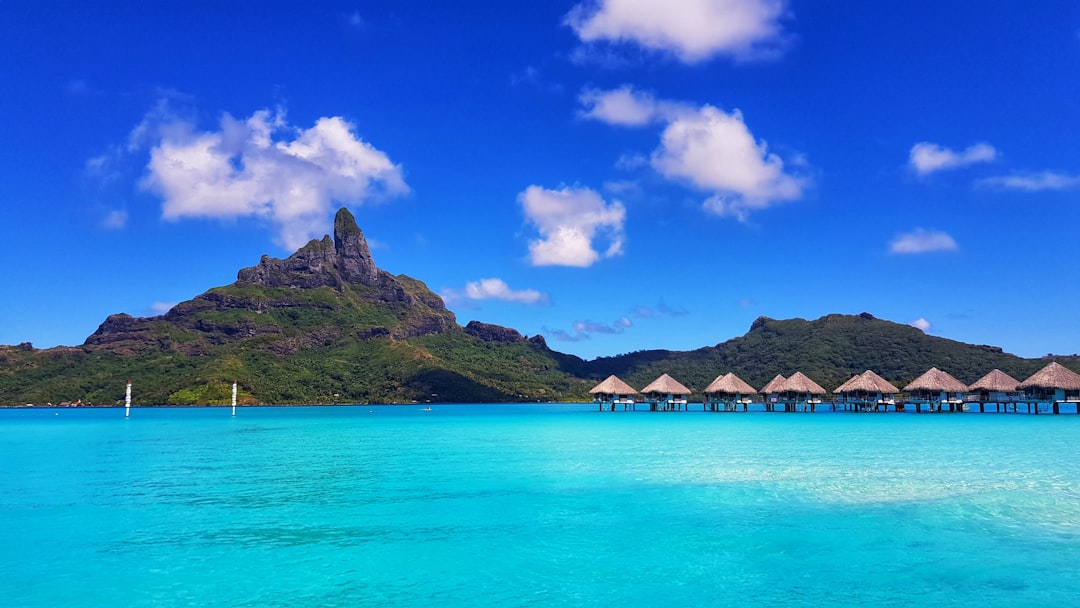 Bora Bora lagoon with Mount Otemanu and overwater bungalows in French Polynesia