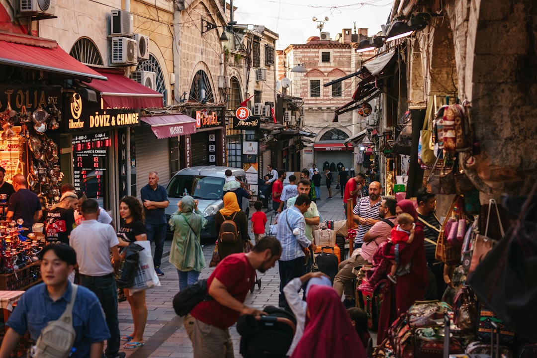 Shops and colorful market scene near the Grand Bazaar in Istanbul