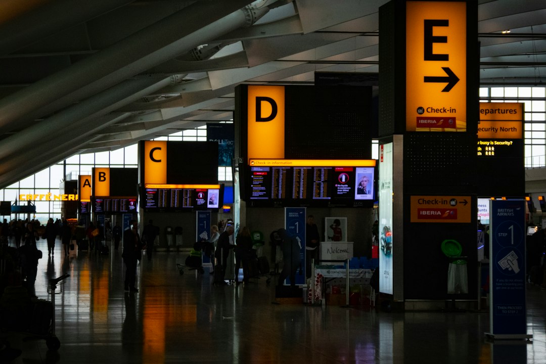 Airport departure terminal illustrating flight search and fare comparison