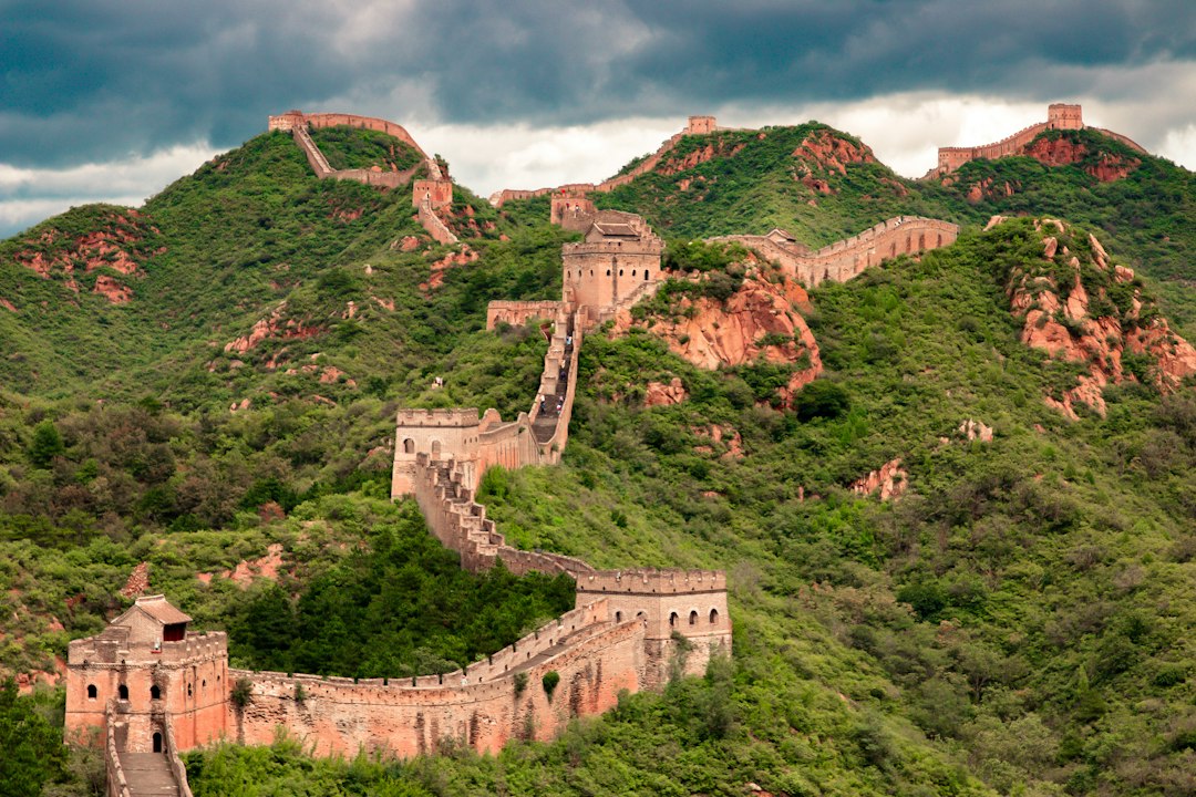 Great Wall of China crossing a mountain landscape