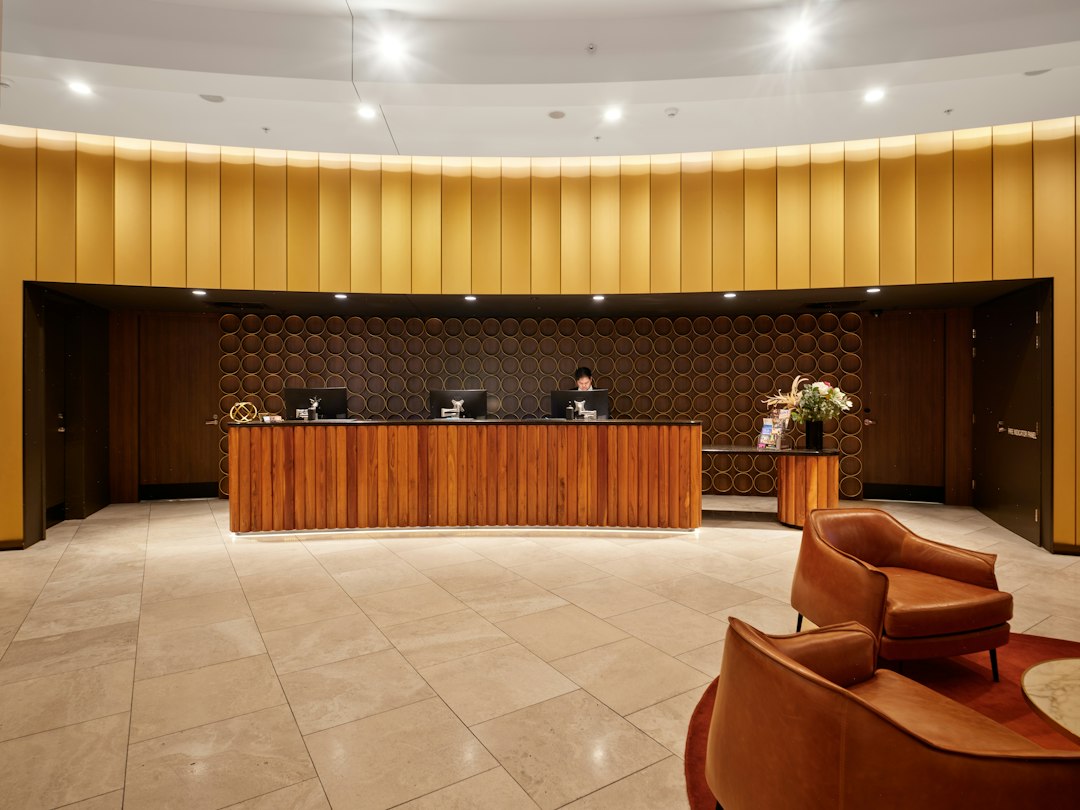 Modern hotel reception desk illustrating hotel rate negotiation