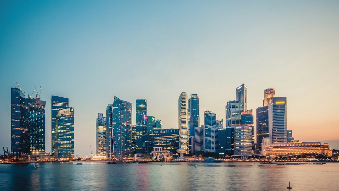 Marina Bay skyline in Singapore at sunset