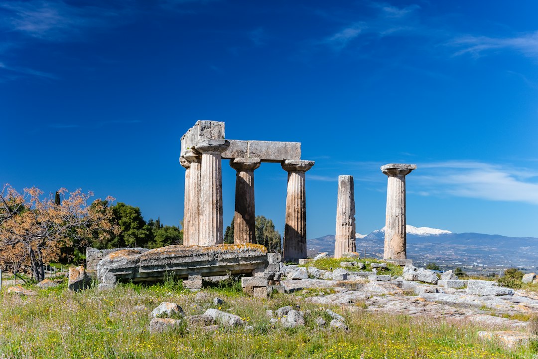Temple of Apollo ruins in Ancient Corinth, Greece