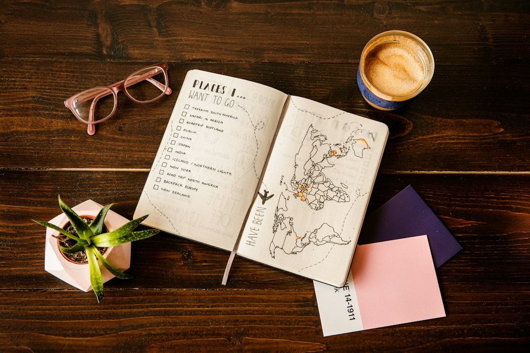 Travel notebook and planning notes for recording a trip