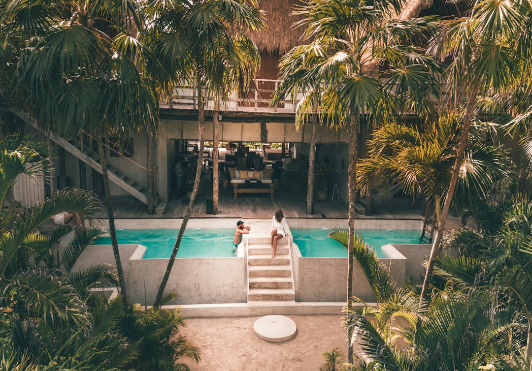 Poolside hotel setting in Tulum, Mexico